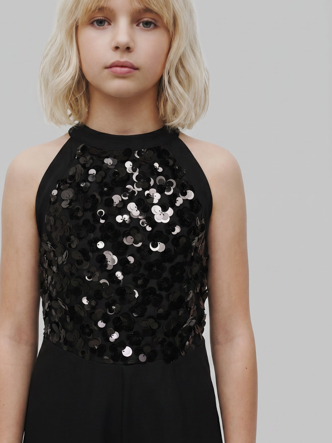 GIRLS Black Sequin Embellished Jumpsuit