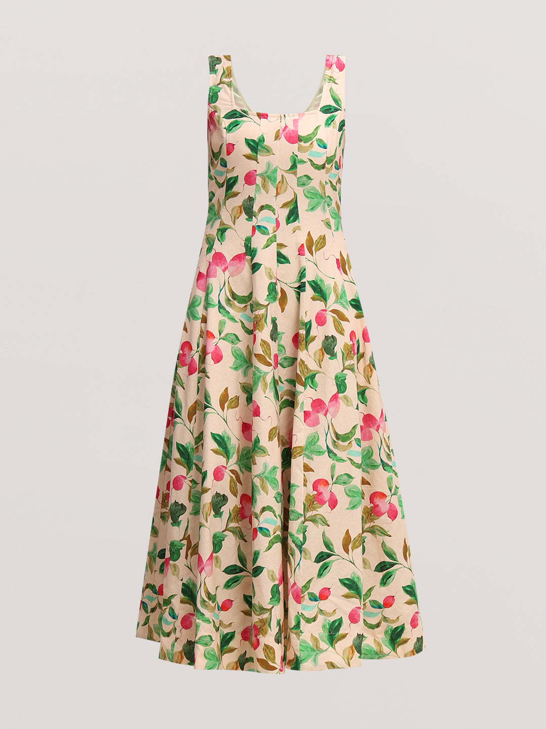 Beige Floral Print Midi Dress