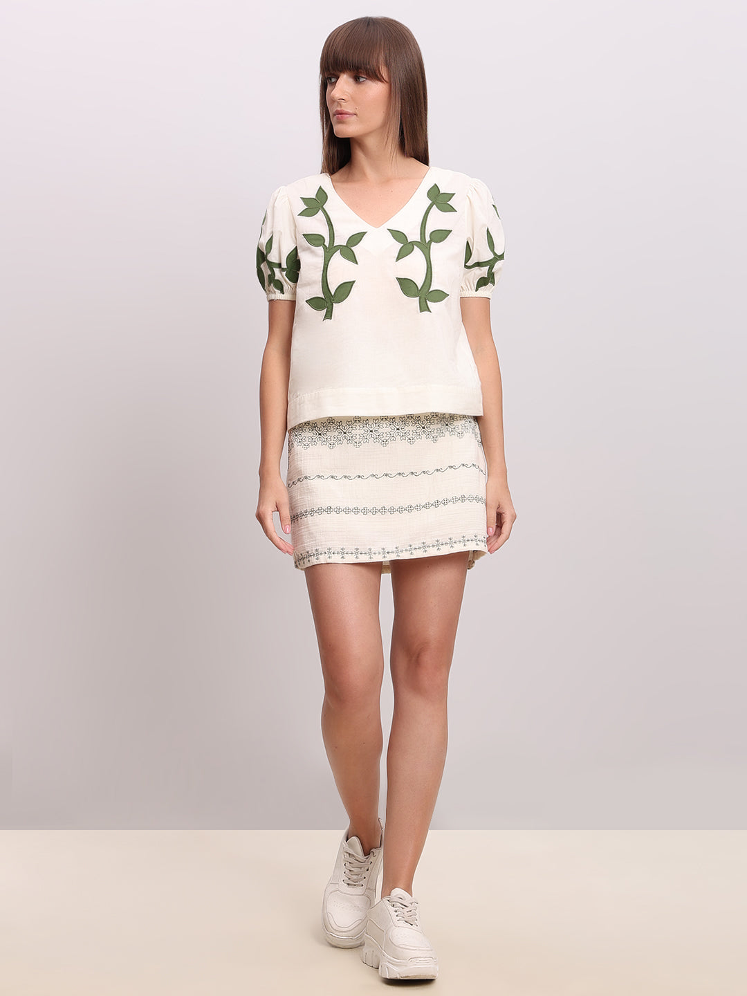 Off-White Embroidered Cotton Top
