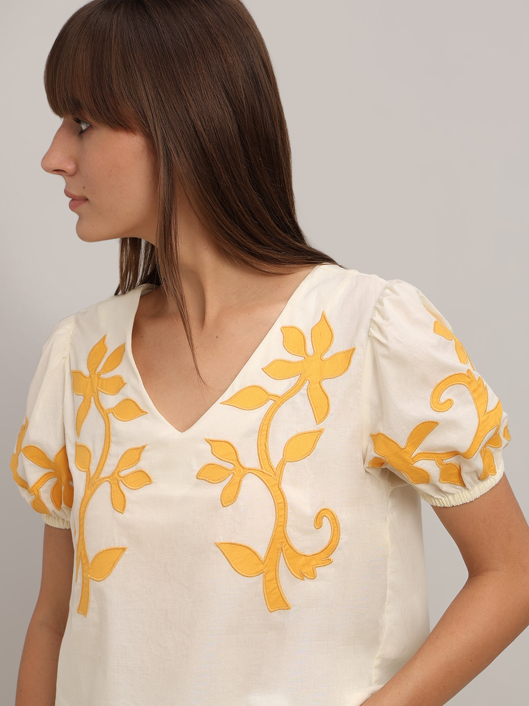 Off-White Printed Puff-Sleeves Top