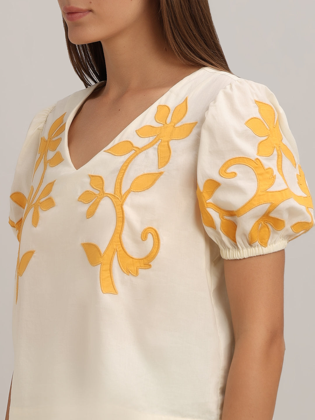 Off-White Printed Puff-Sleeves Top