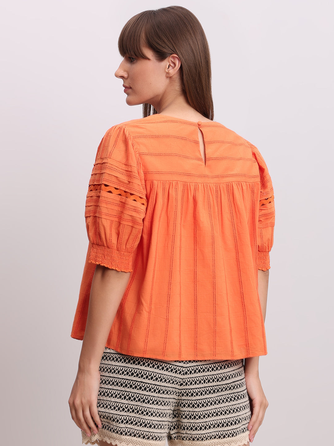 Orange Textured LACE Top