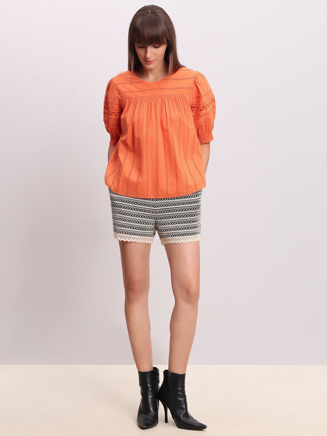 Orange Textured LACE Top