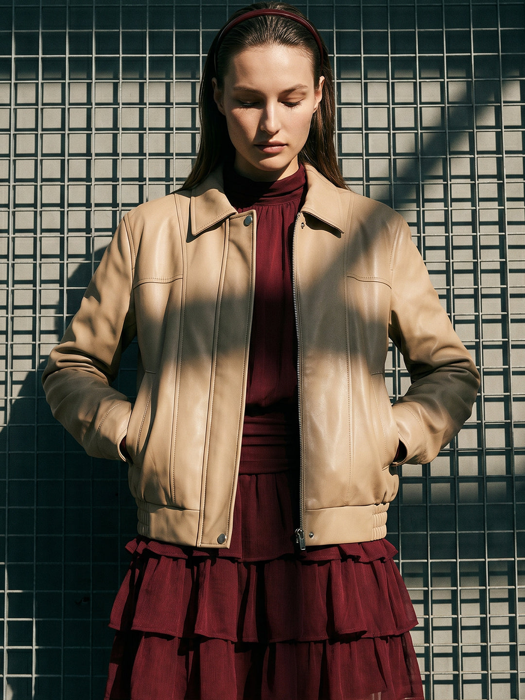 Beige Short PU Jacket