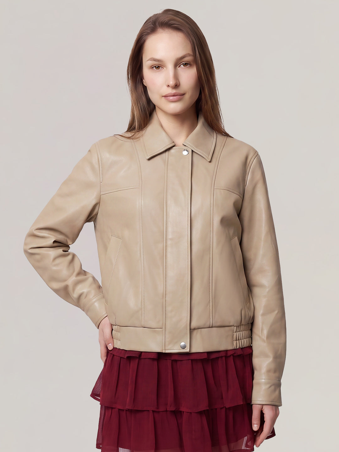 Beige Short PU Jacket