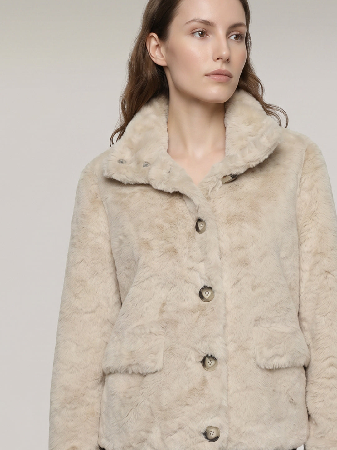 Beige Faux Fur Jacket
