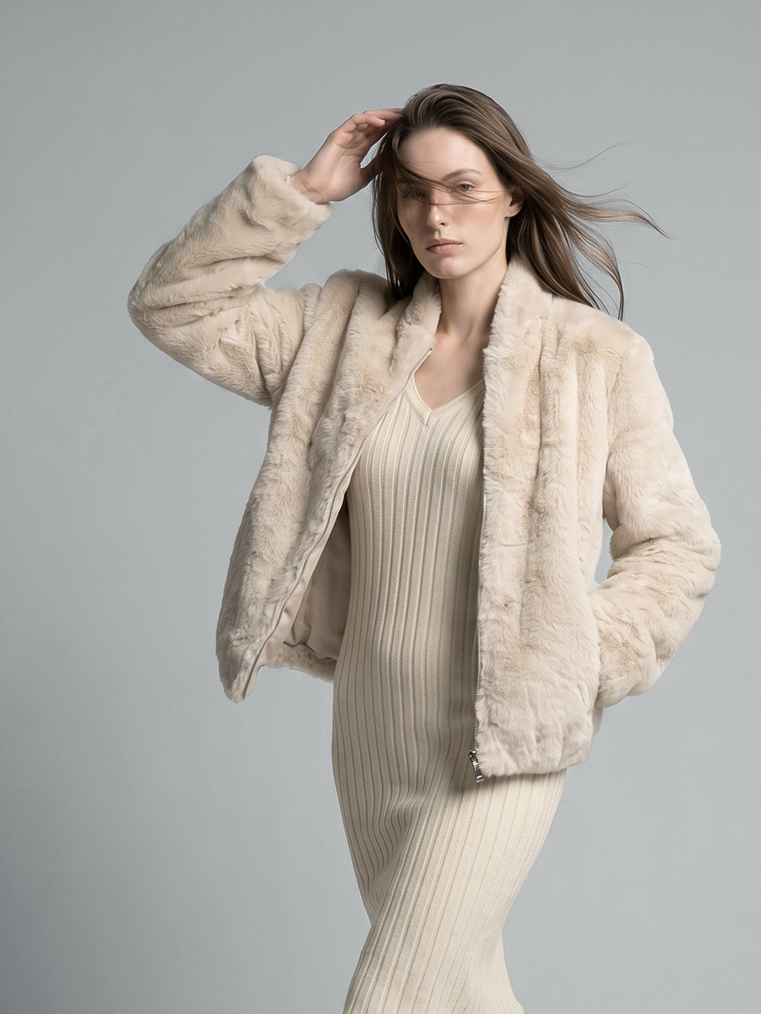 Beige Faux Fur Jacket