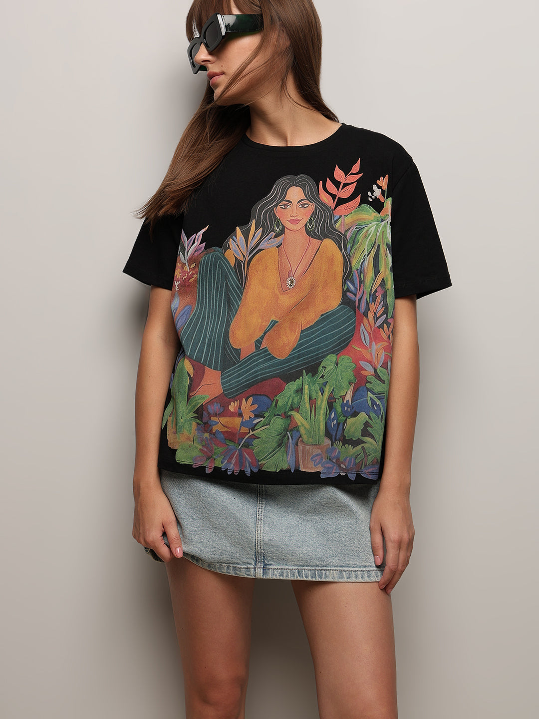 Black Printed Cotton T-shirt