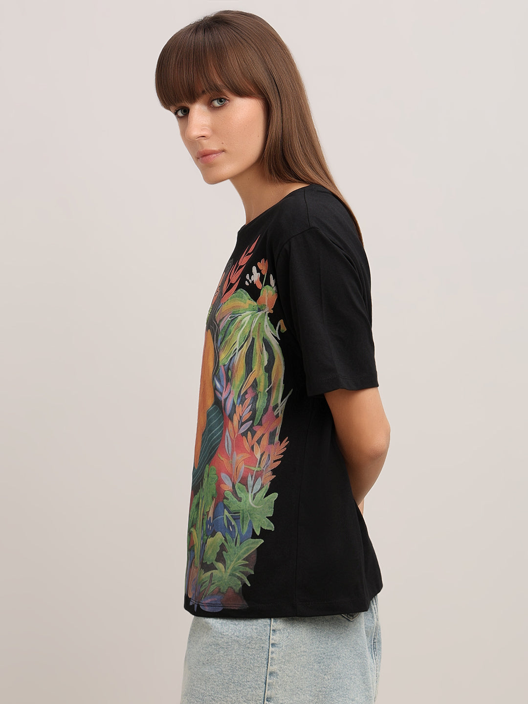 Black Printed Cotton T-shirt