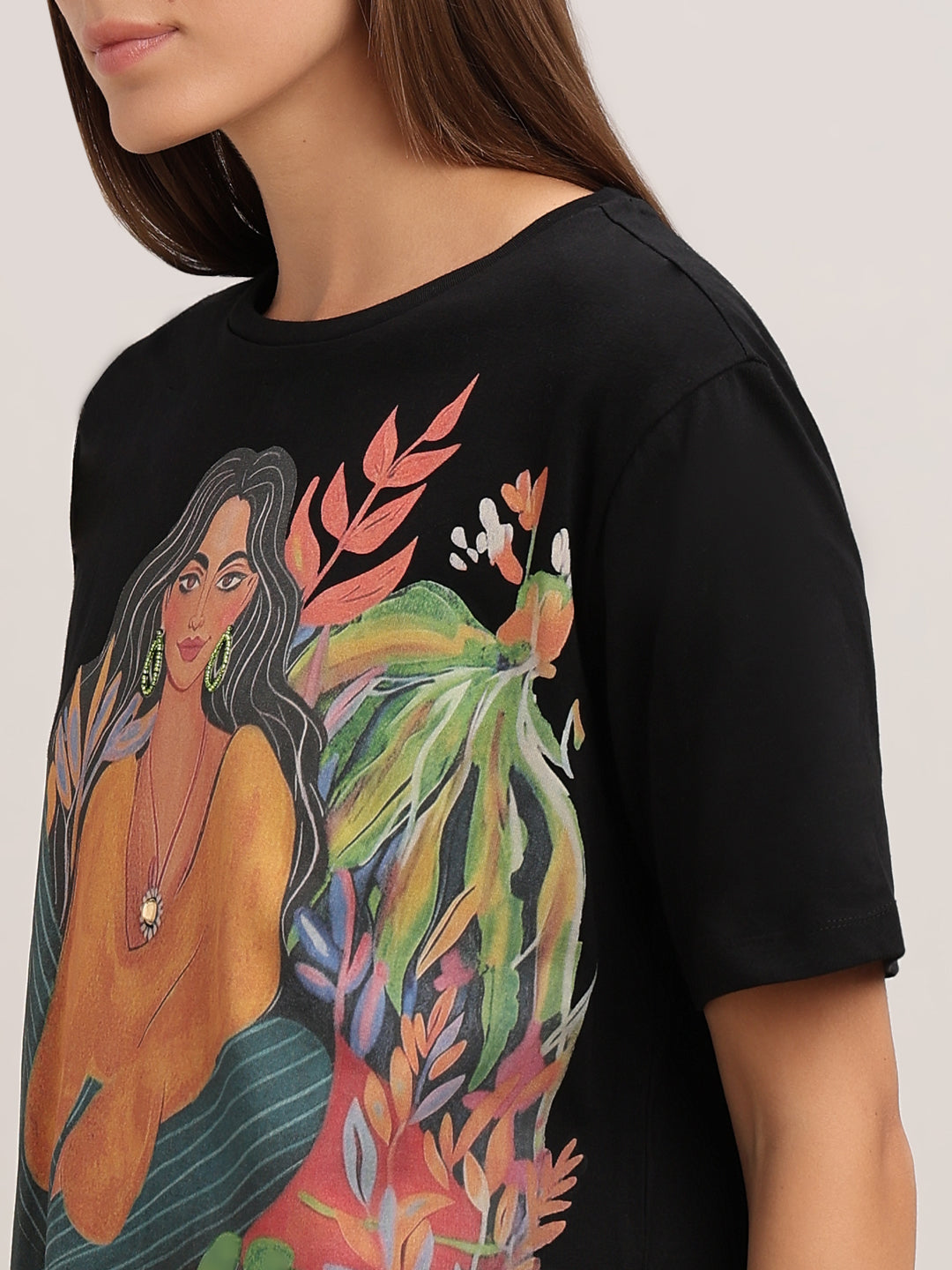 Black Printed Cotton T-shirt
