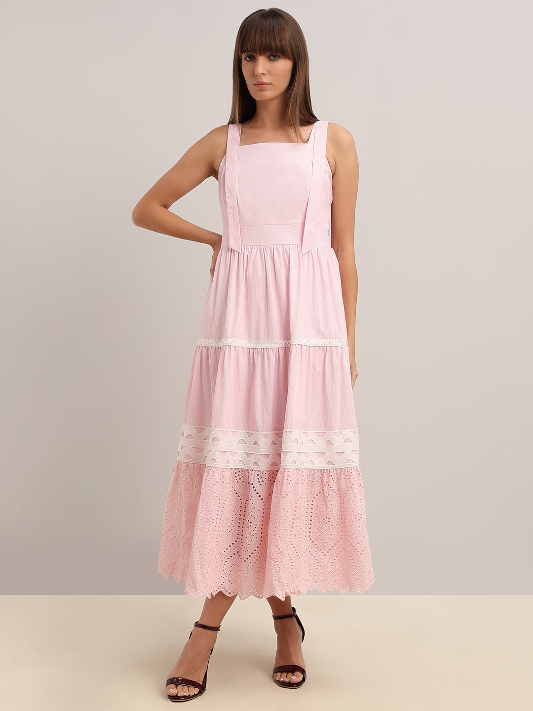 Light Pink Lace Midi Dress
