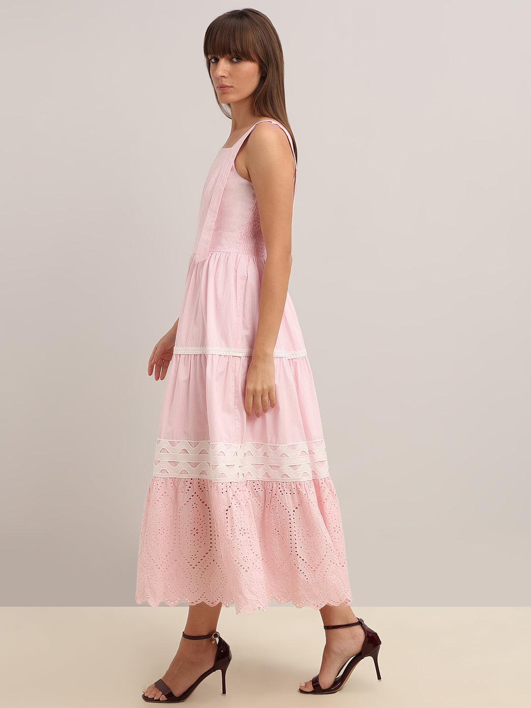 Light Pink Lace Midi Dress