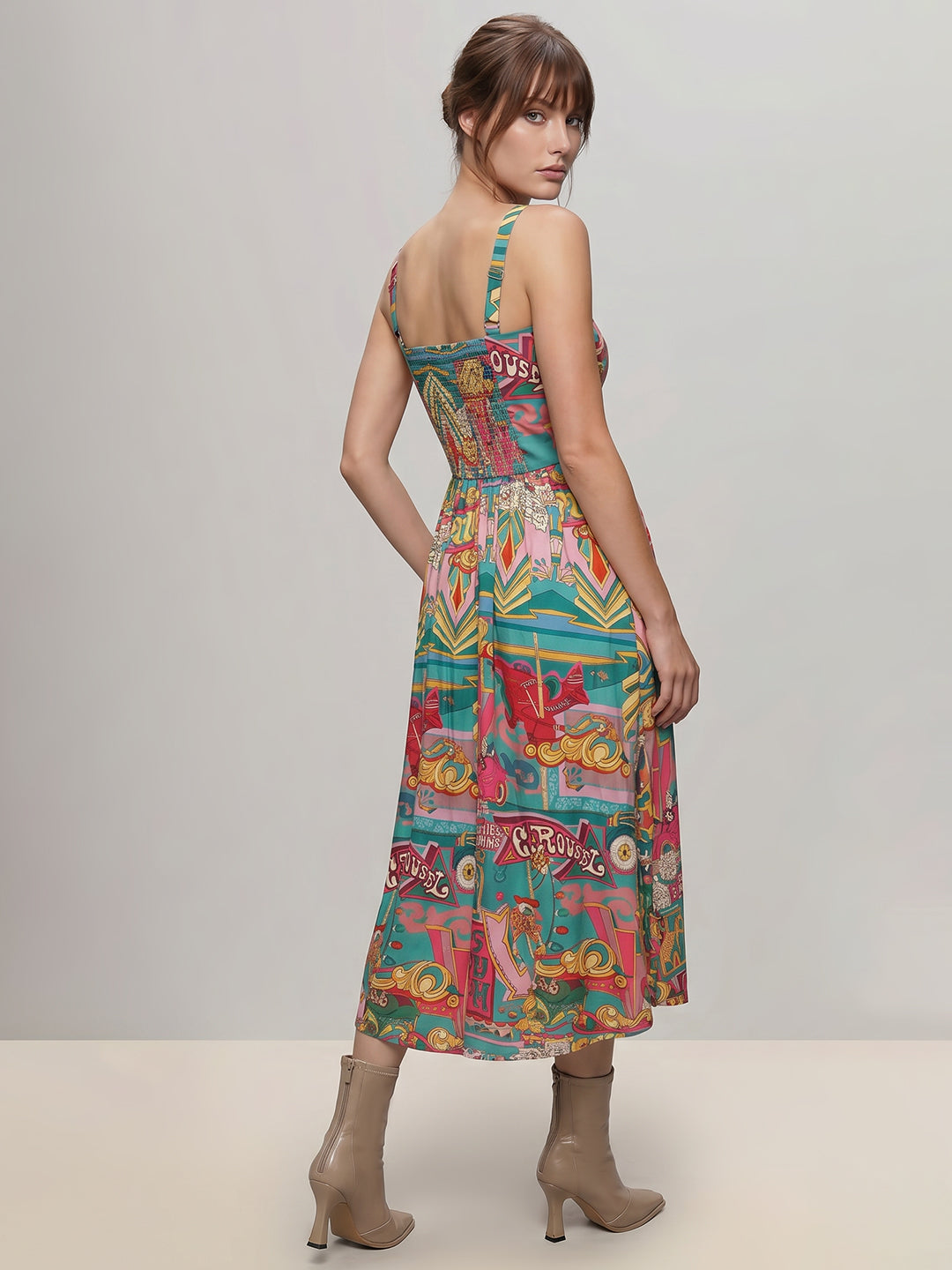 Multi-Colour Printed Flowy Midi Dress