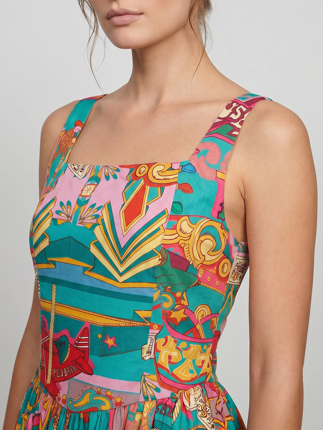 Multi-Colour Printed Flowy Midi Dress