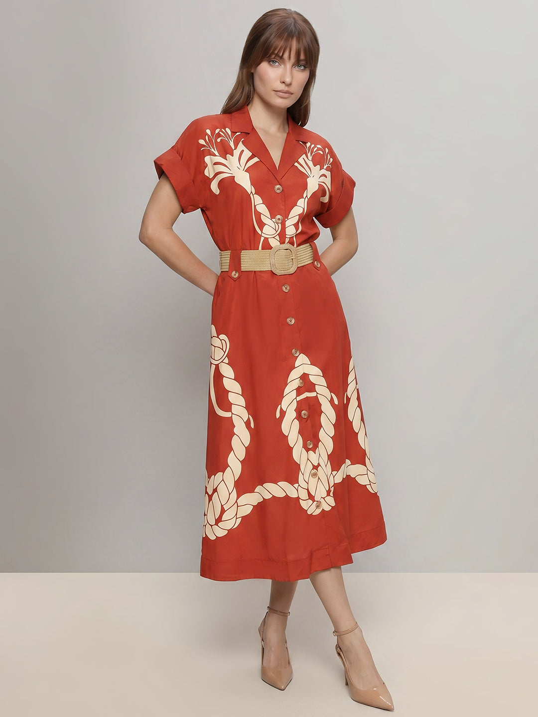 Rust Printed Shirt Dress
