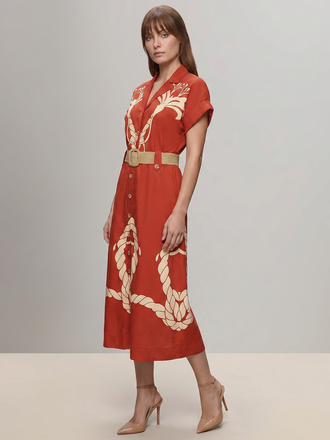 Rust Printed Shirt Dress