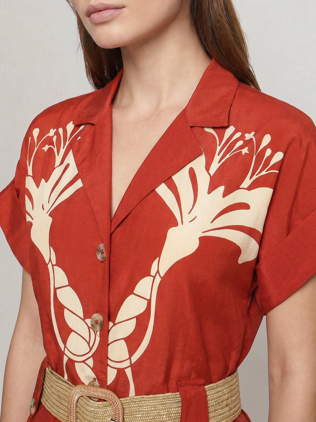 Rust Printed Shirt Dress