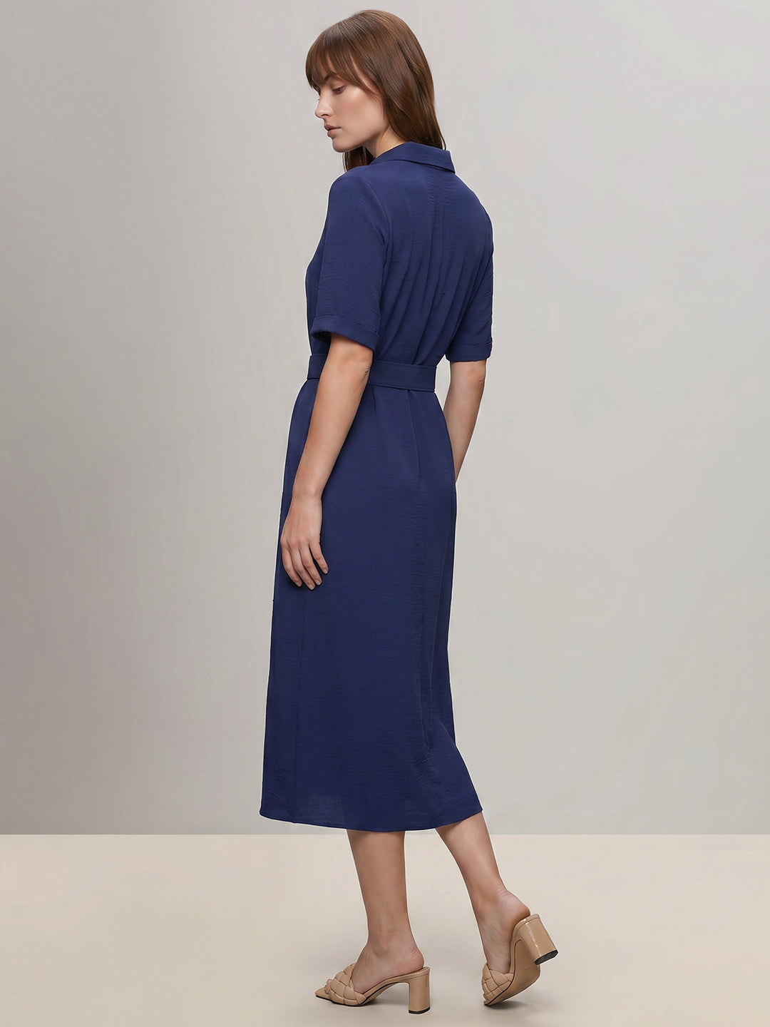 Dark Blue Belted Shirt Dress