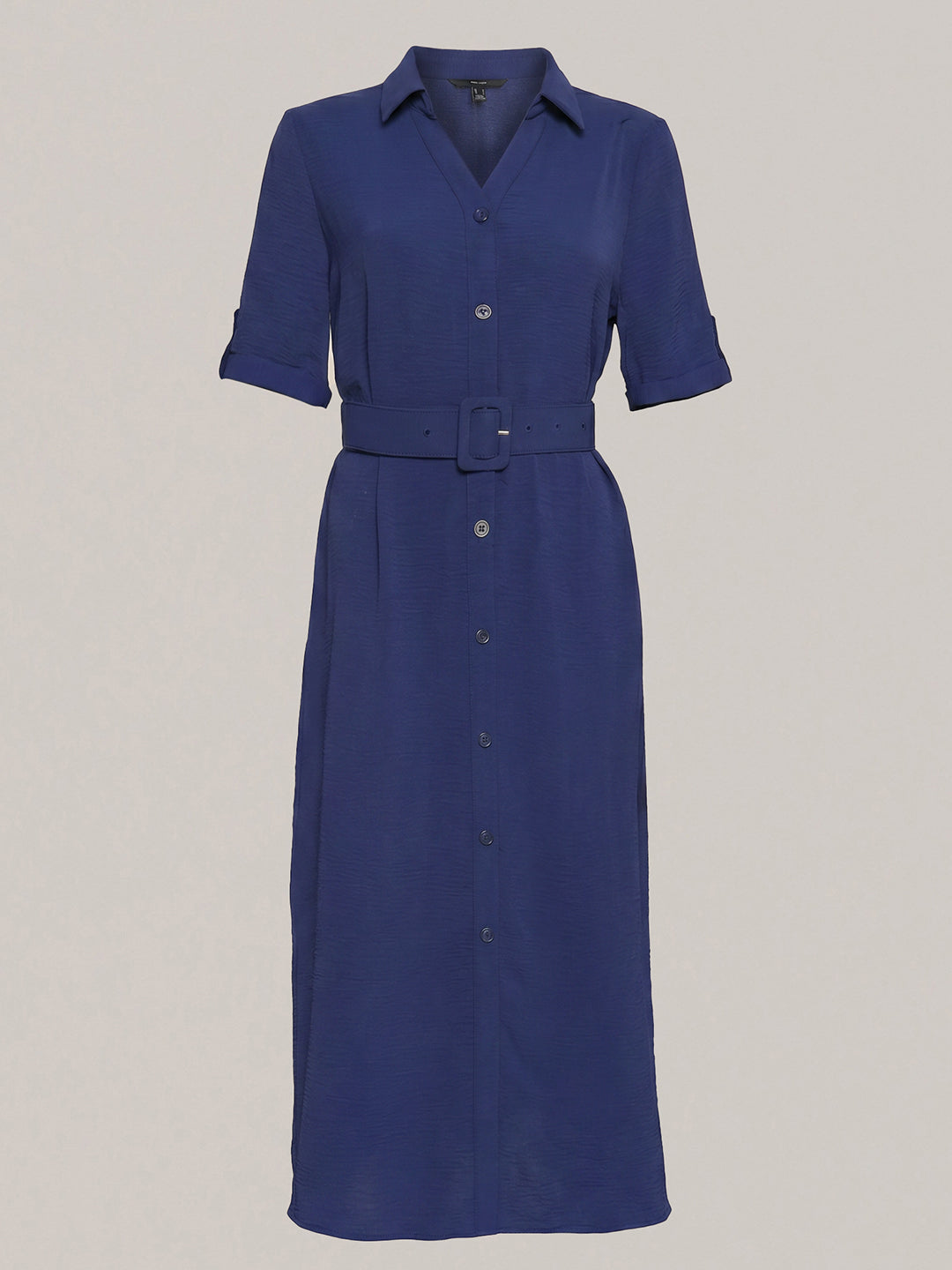 Dark Blue Belted Shirt Dress