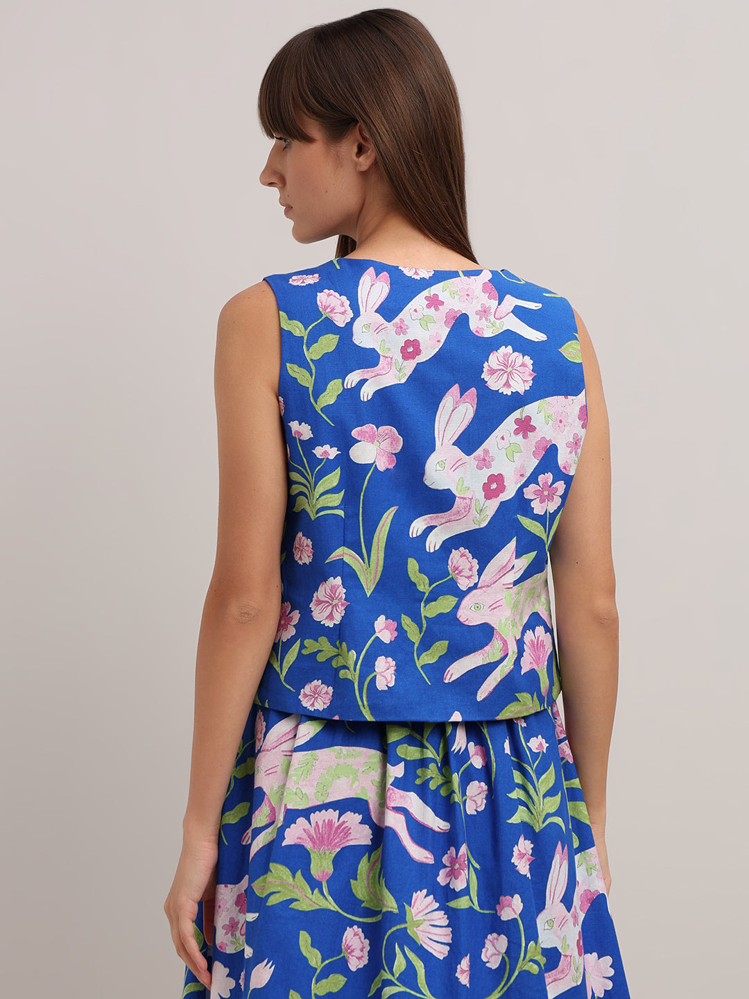 Blue Floral Waistcoat Top