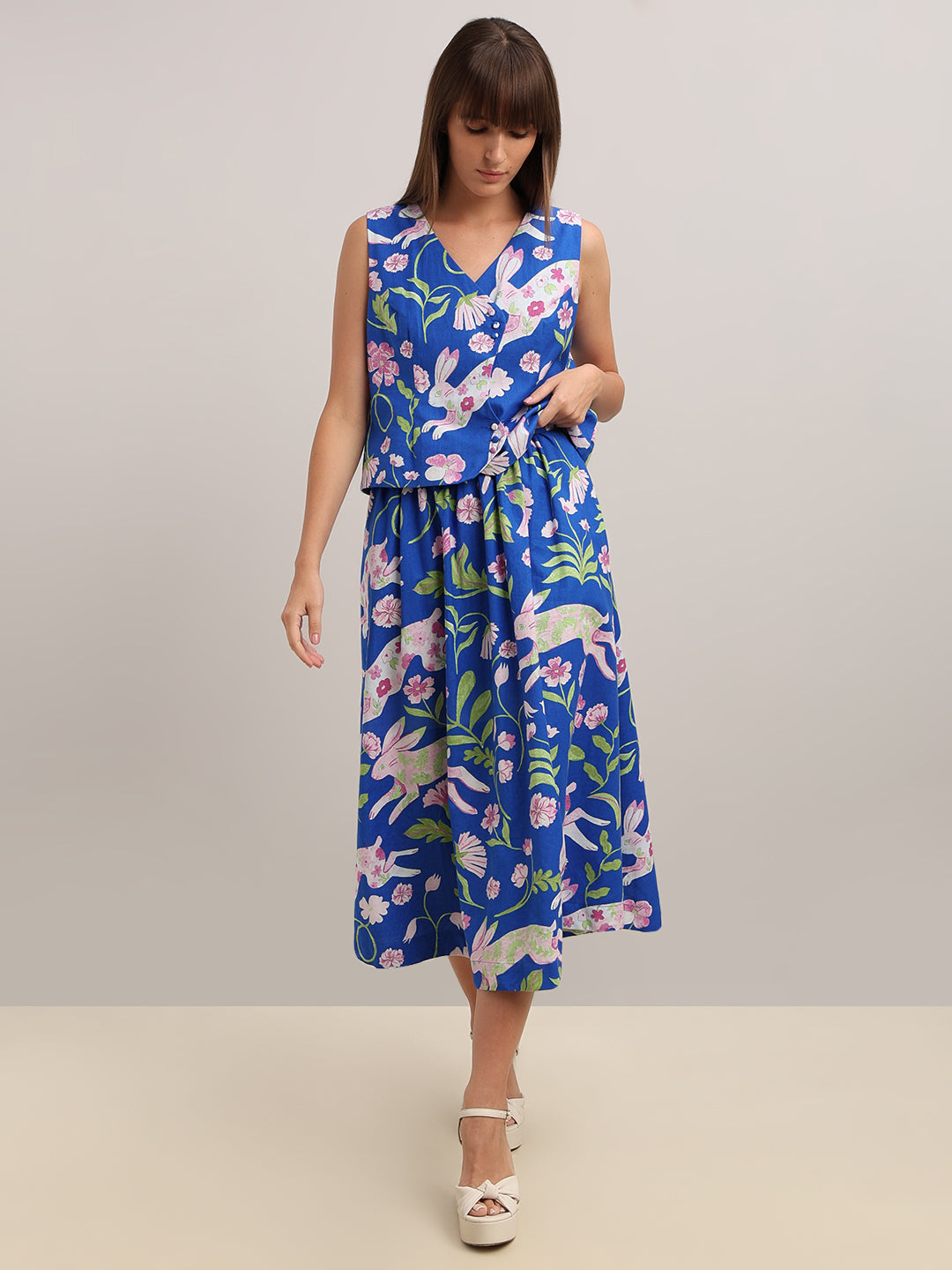 Blue Floral Waistcoat Top