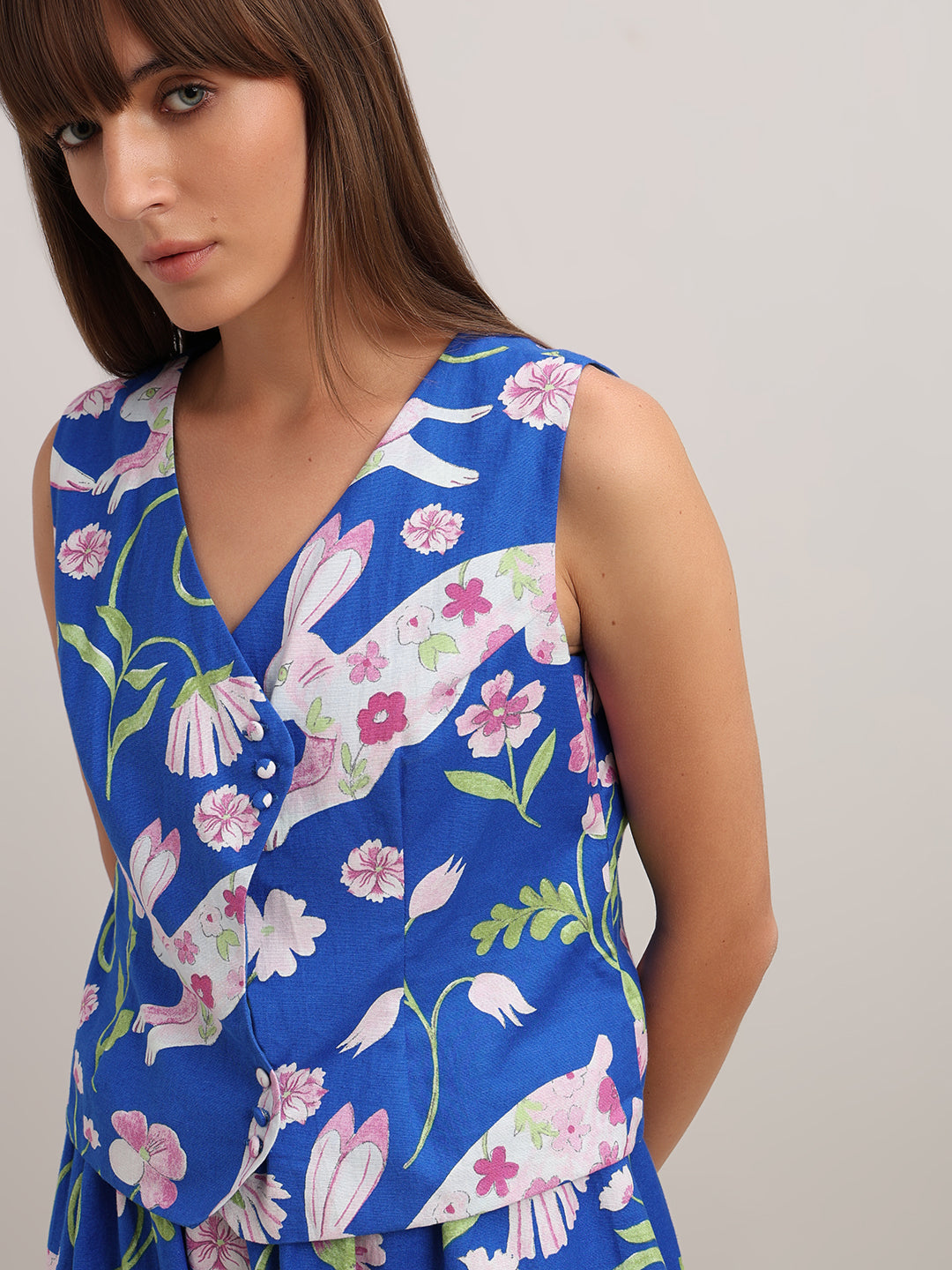 Blue Floral Waistcoat Top