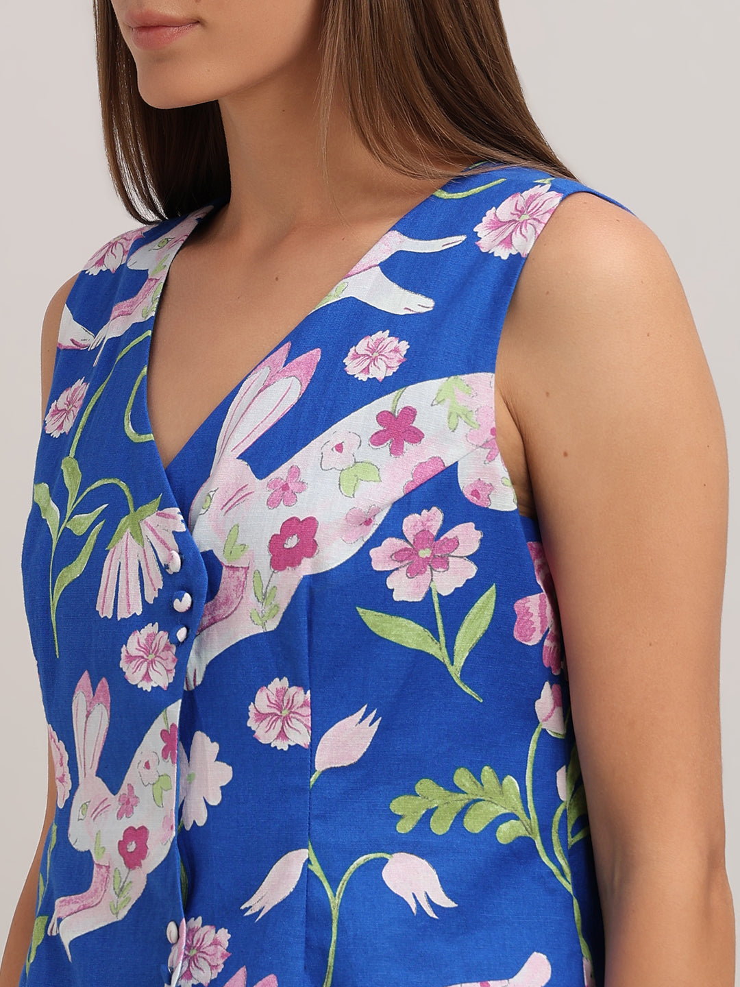 Blue Floral Waistcoat Top