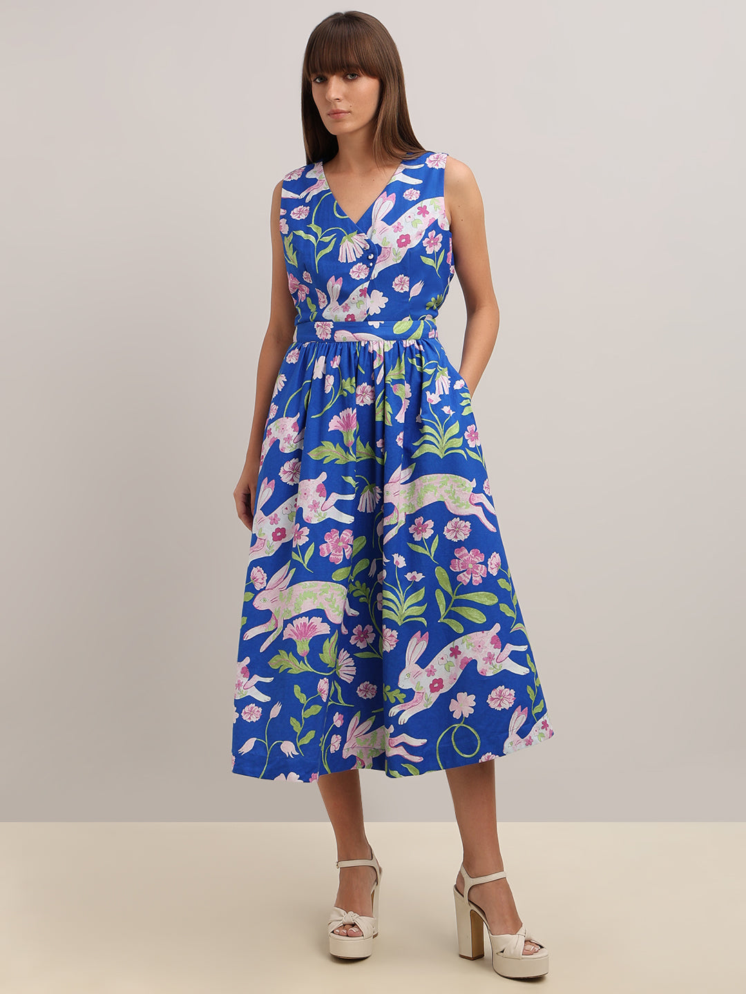Blue Floral Flared Skirt