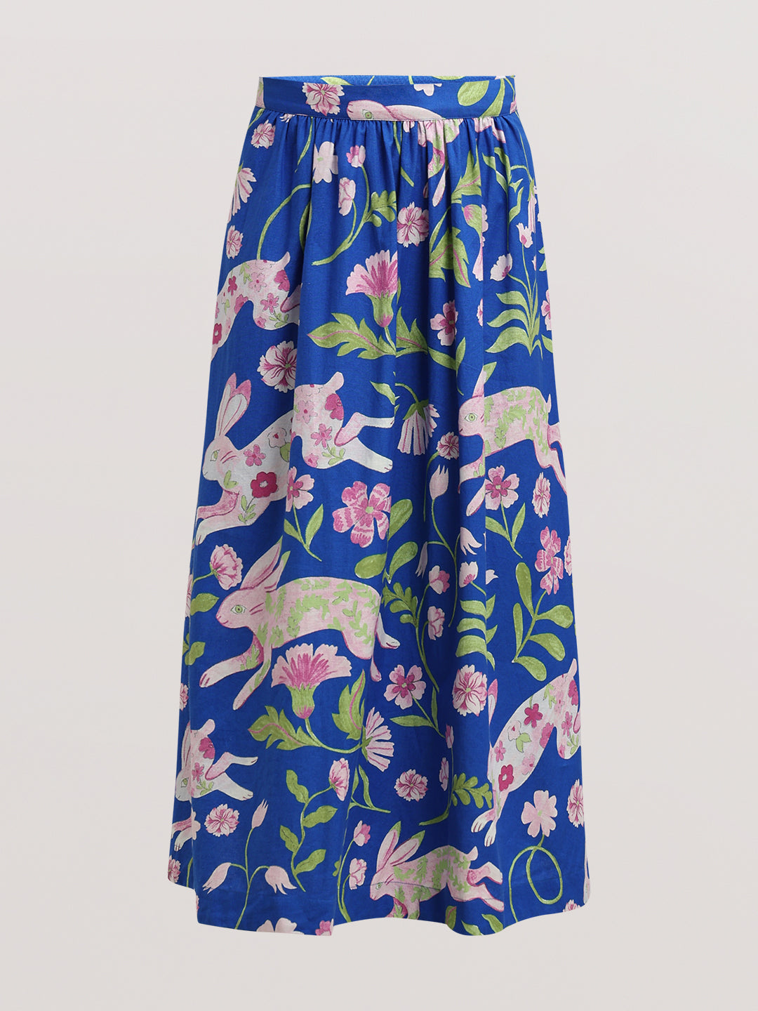 Blue Floral Flared Skirt