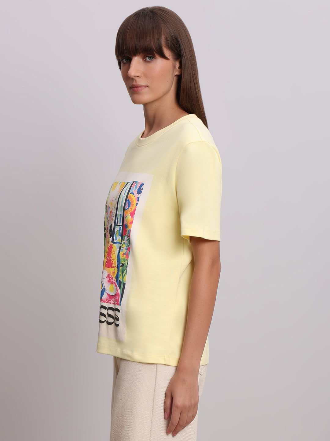 Pastel Yellow Printed T-shirt