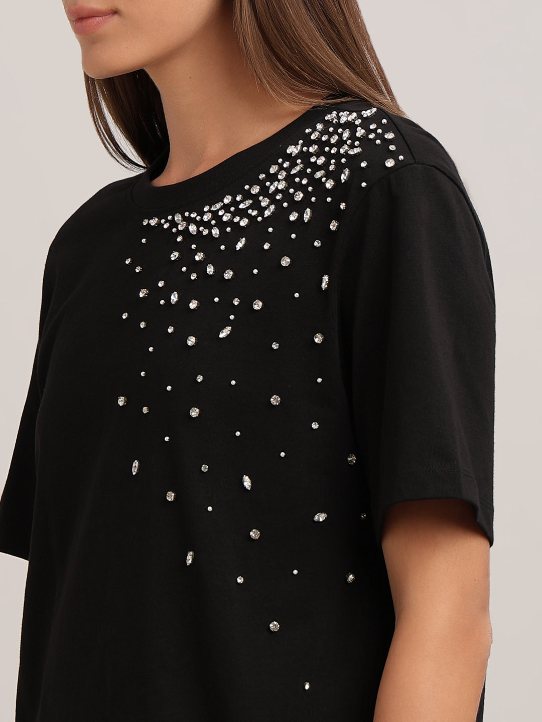 Black Embellished Cotton T-shirt