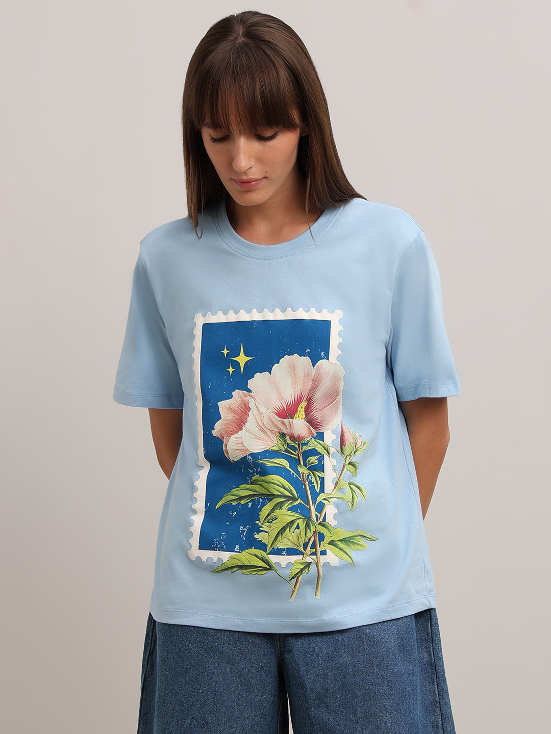 Blue Printed Cotton T-shirt