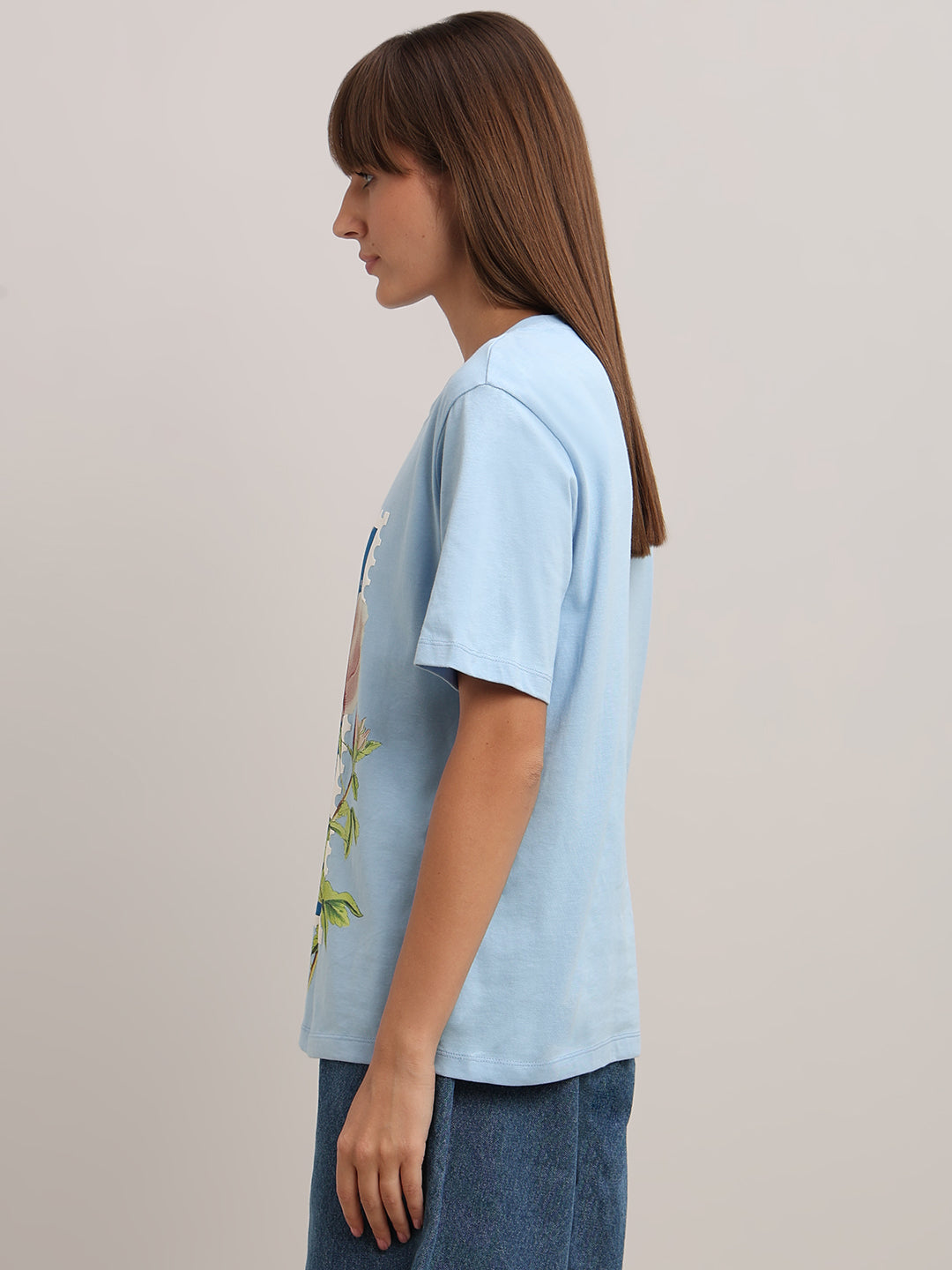 Blue Printed Cotton T-shirt