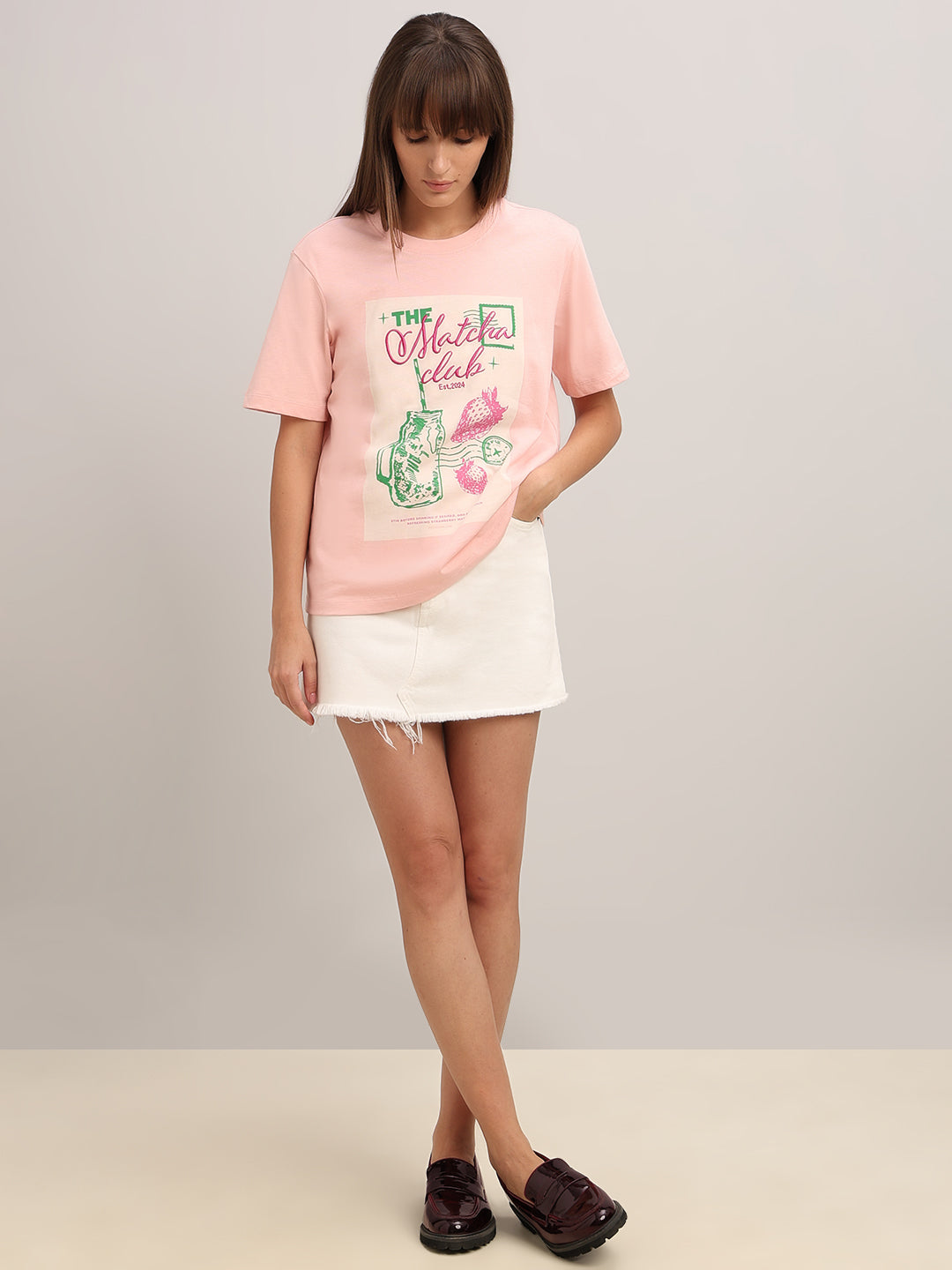 Pink Printed Cotton T-shirt