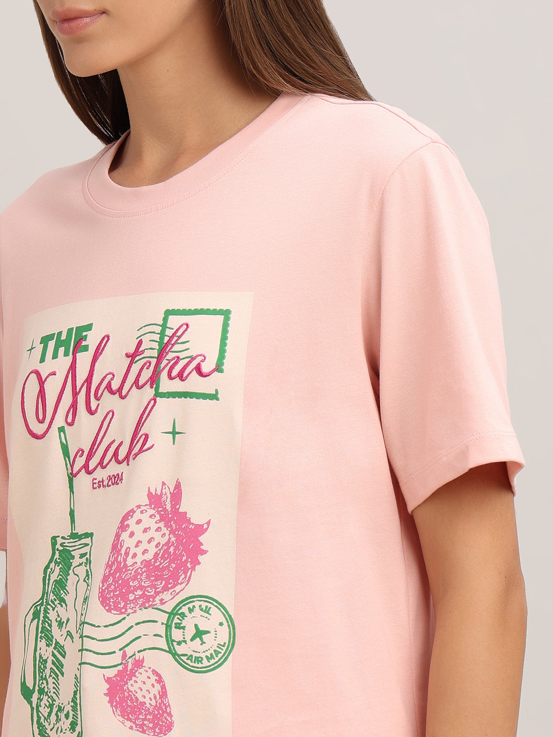Pink Printed Cotton T-shirt
