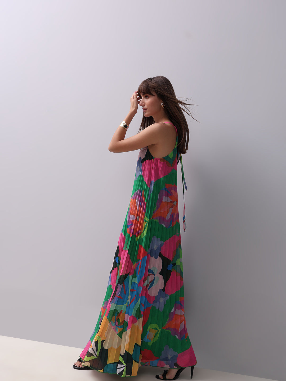 Printed Pleated Maxi Dress
