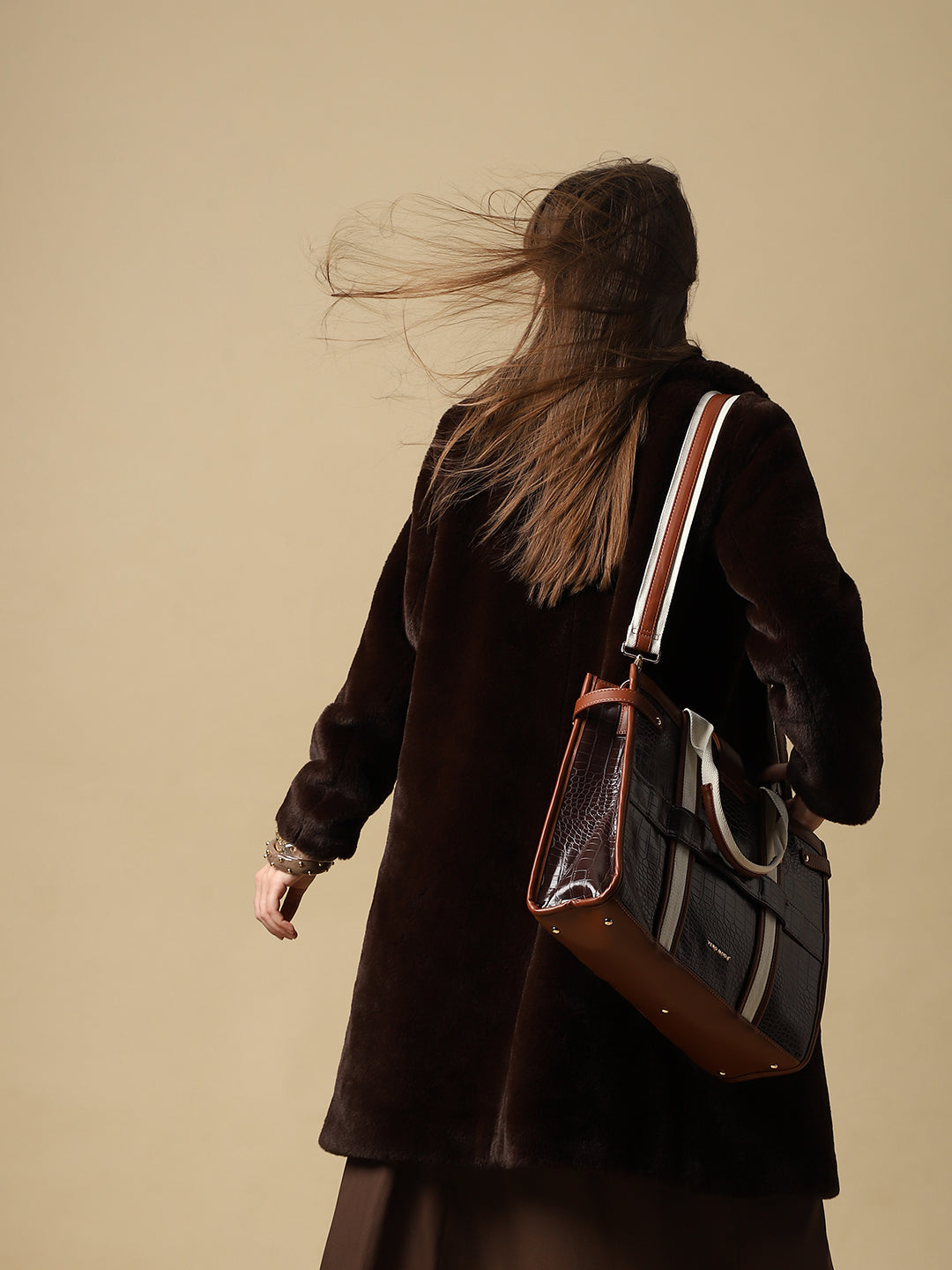 Brown Croc Embossed Tote Bag