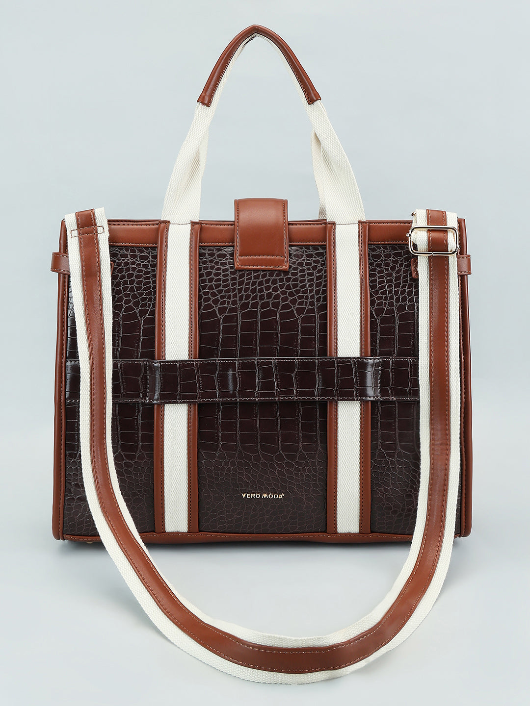 Brown Croc Embossed Tote Bag
