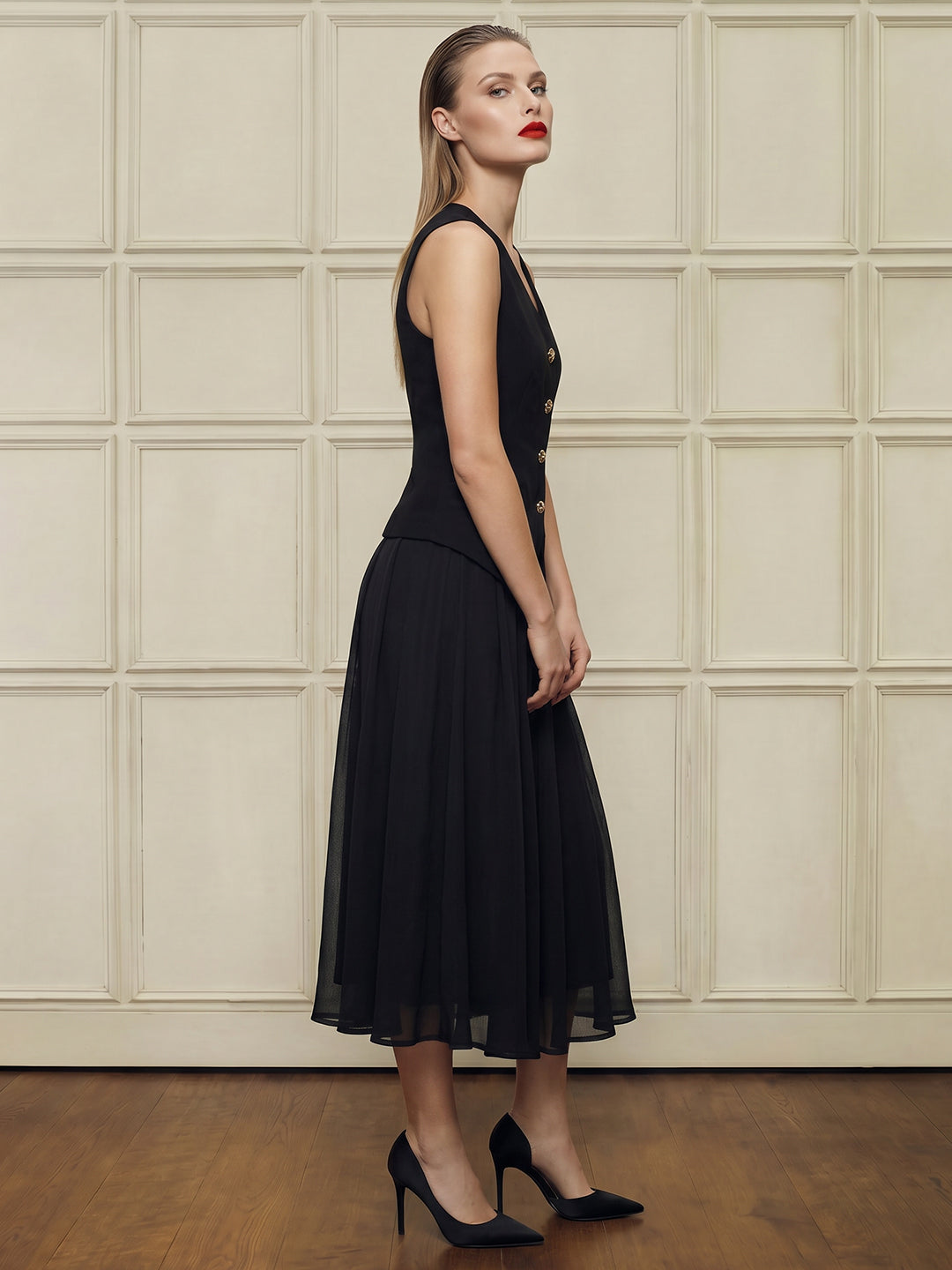 Black Pleated Waistcoat Dress