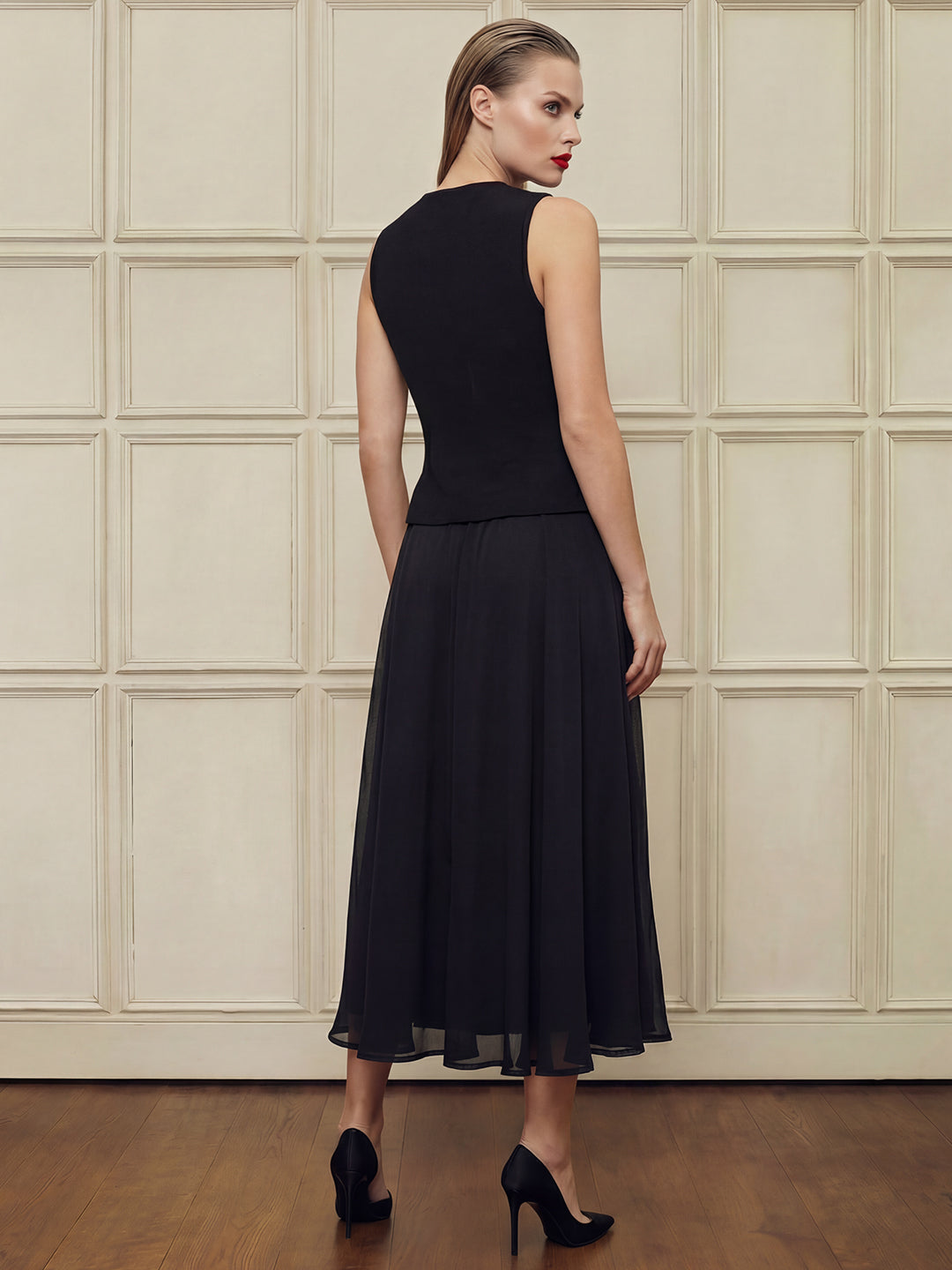 Black Pleated Waistcoat Dress