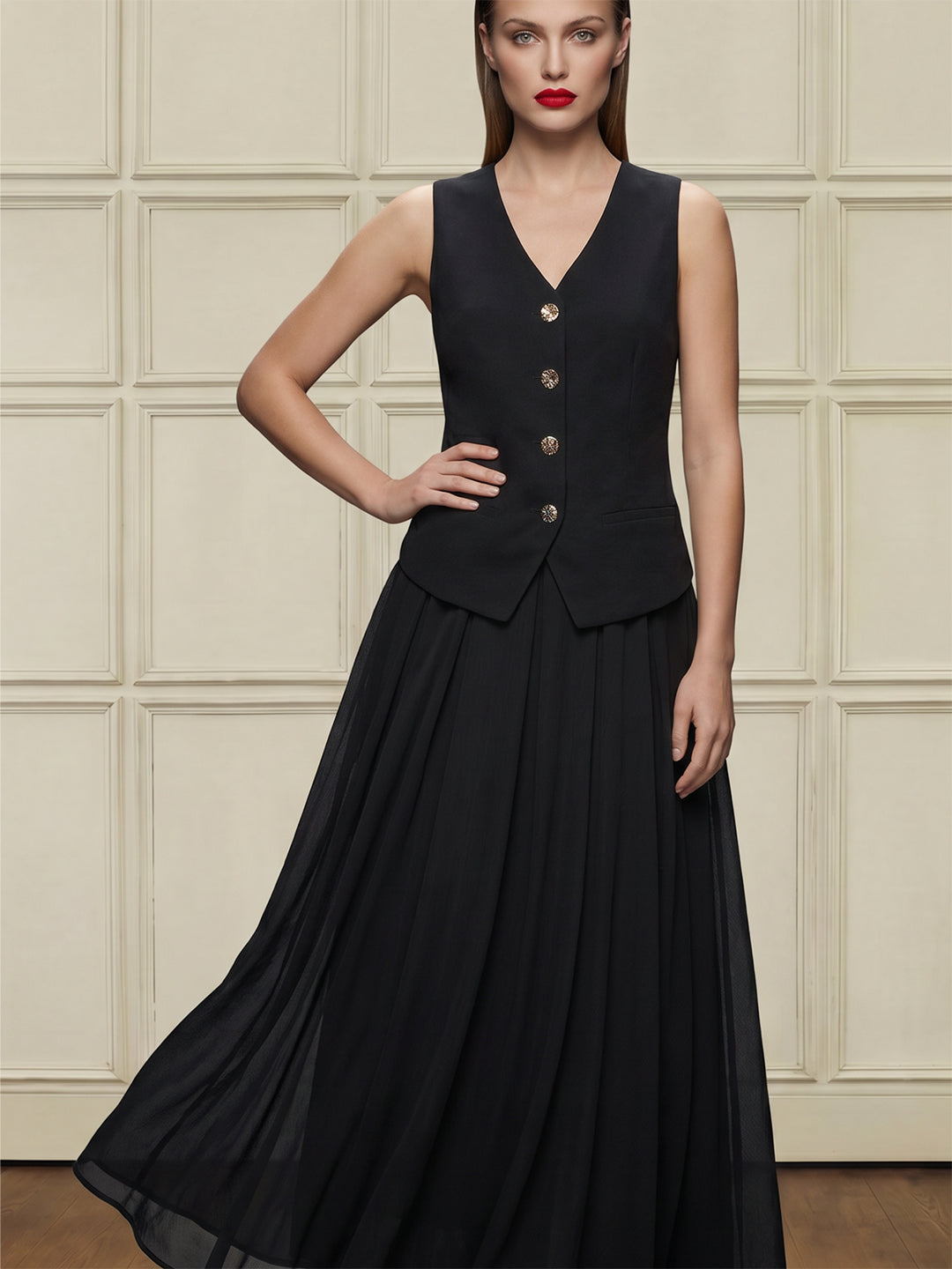 Black Pleated Waistcoat Dress