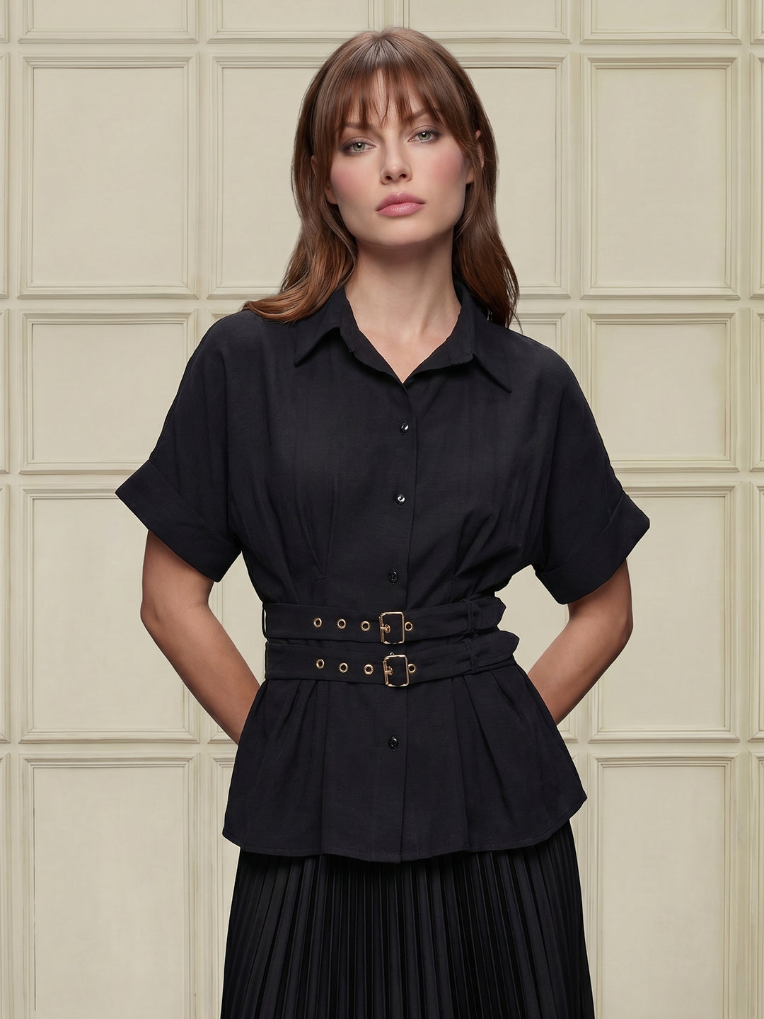 Black Cinched Waist Shirt