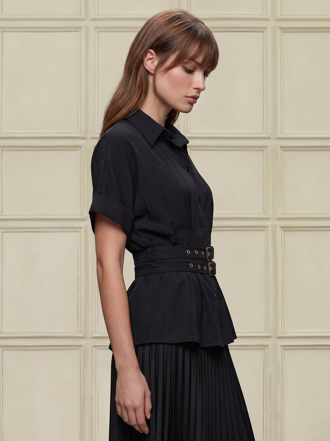 Black Cinched Waist Shirt