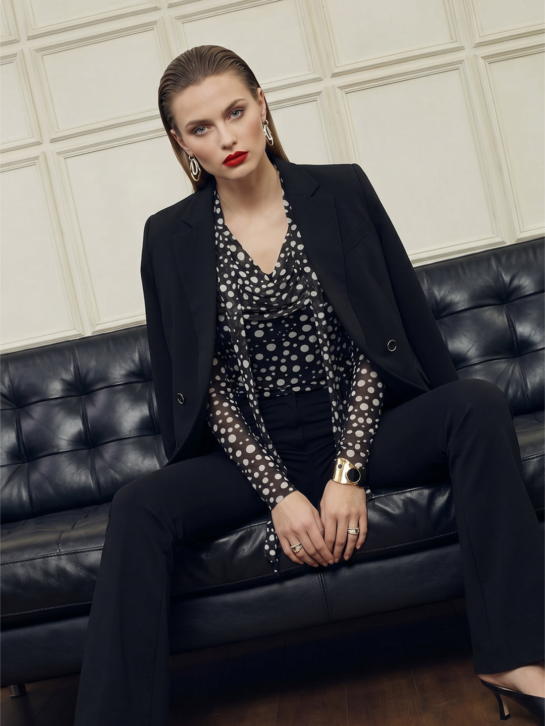 Polka Dot Fluid Cowl Neck Top