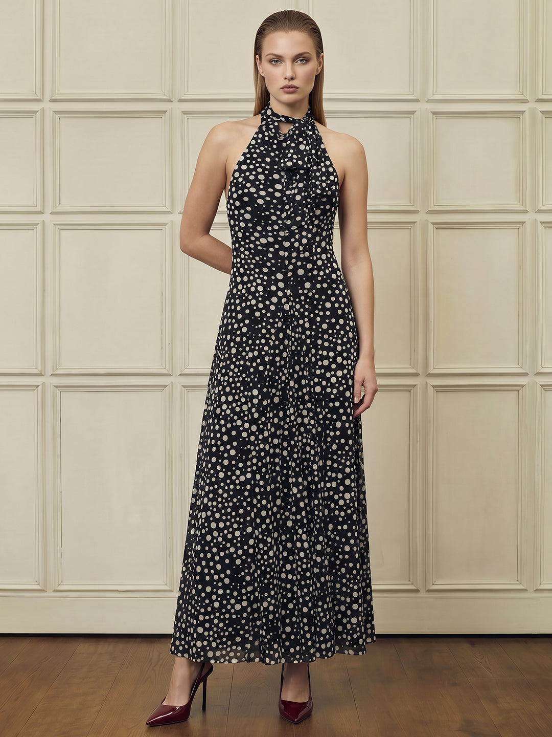 Polka Dot Halter Neck Dress