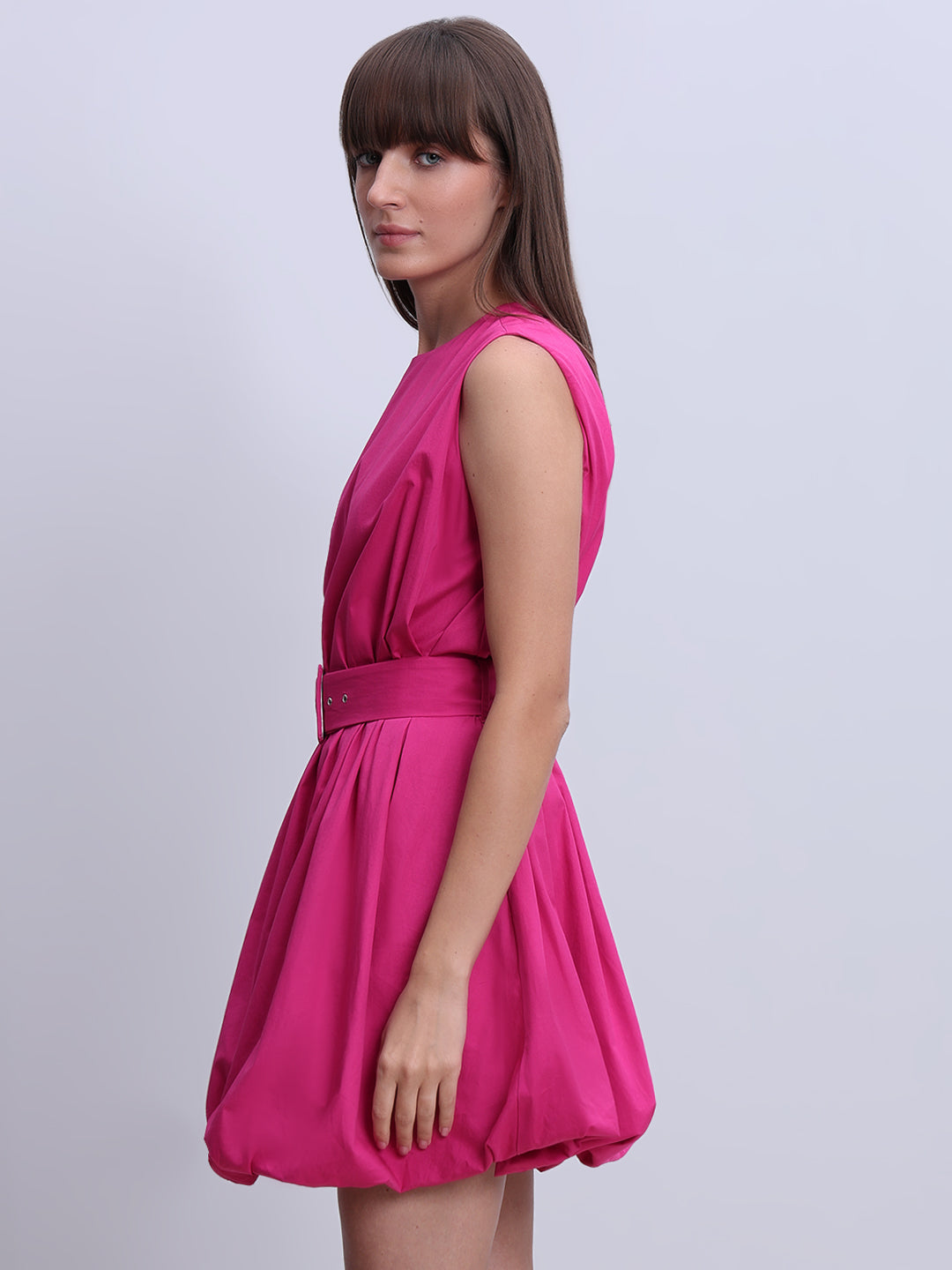 Fuchsia Pink Belted Mini Dress