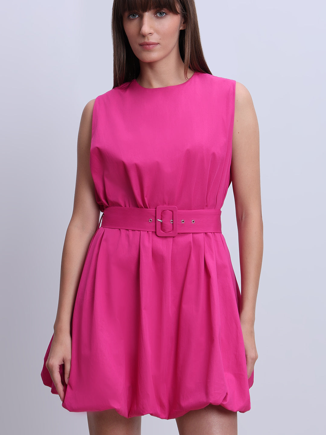 Fuchsia Pink Belted Mini Dress