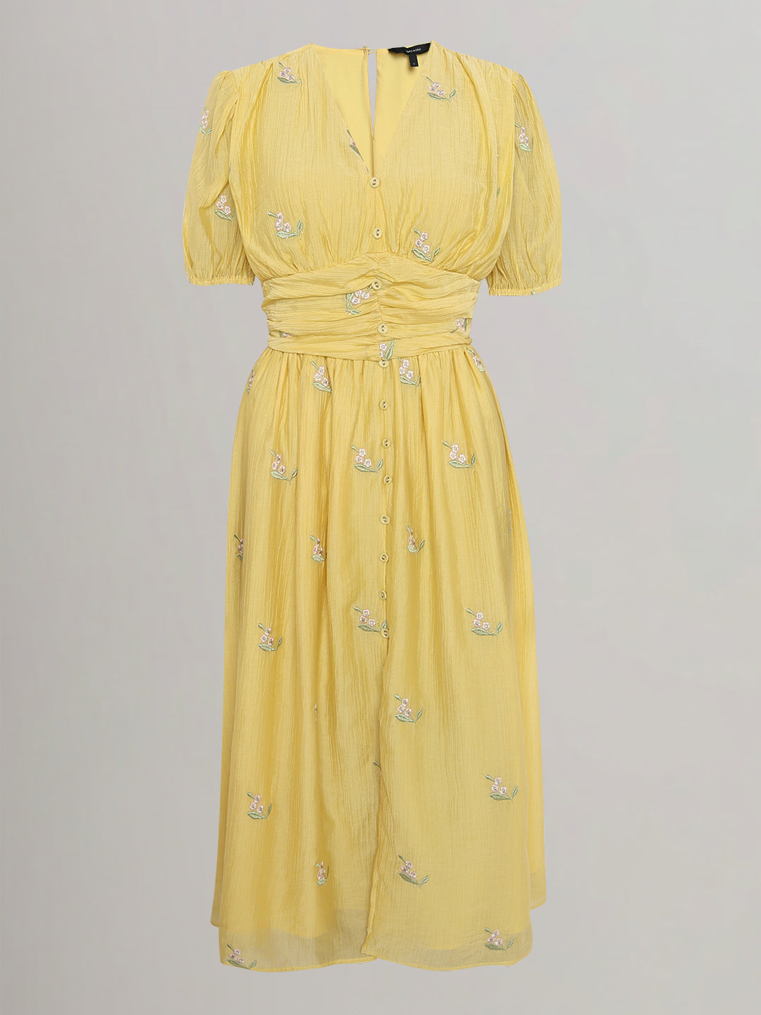 Yellow Embroidered Midi Dress