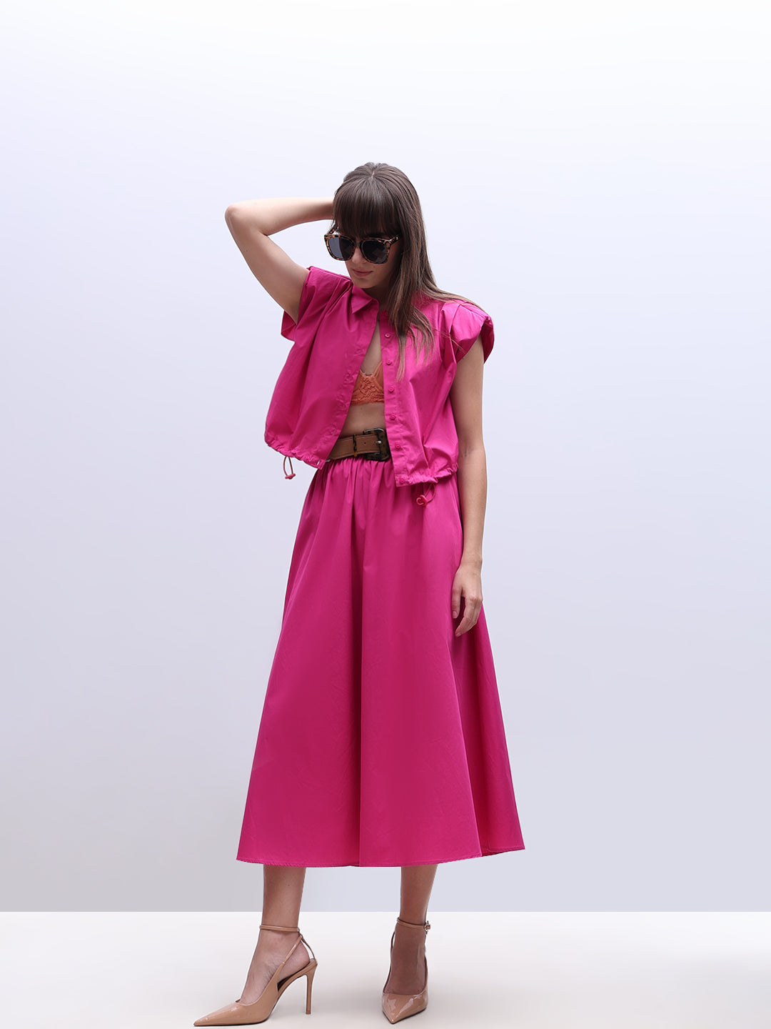 Fuchsia Pink Midi Skirt