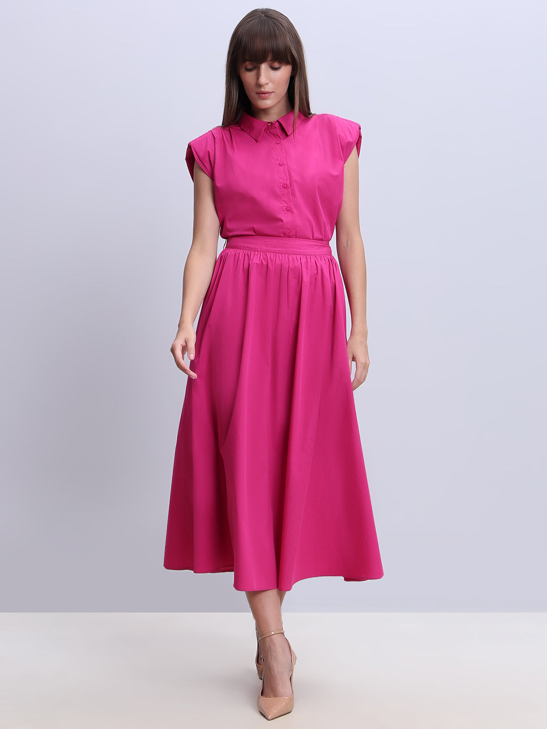 Fuchsia Pink Midi Skirt